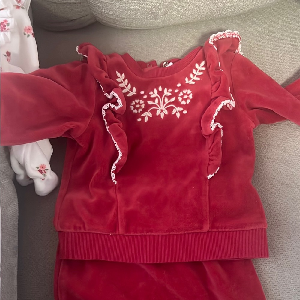Little Me Red Kids Matching Set and Floral Onsie